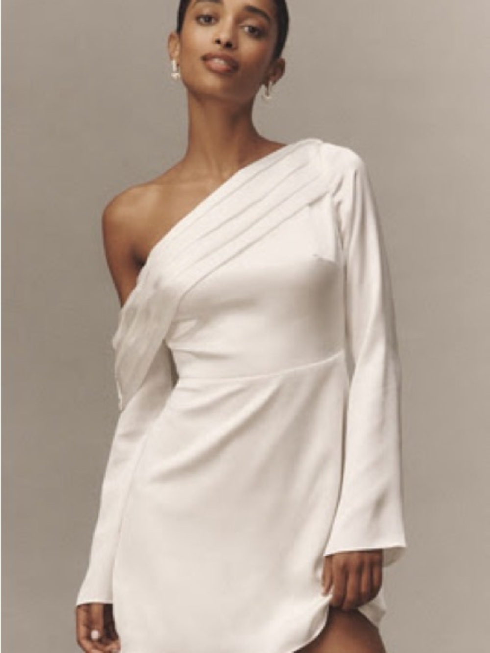 BHLDN One-Shoulder Cream Satin Mini Dress